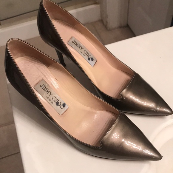 Jimmy Choo Ari Mirror Pumps In Mocha Patent Leather 37 Pointed toe heels - Picture 1 of 5